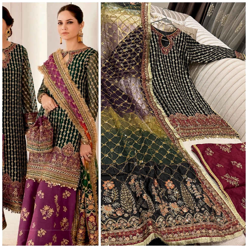 Elegant Black and Purple Embroidered Suit